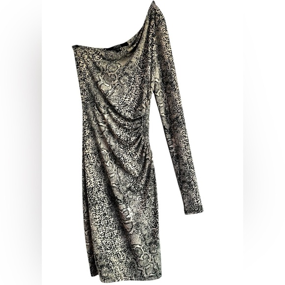 Guess Snakeskin Bodycon Mini Dress One Shoulder Cutout Party Club Date Dress XS - Picture 3 of 8